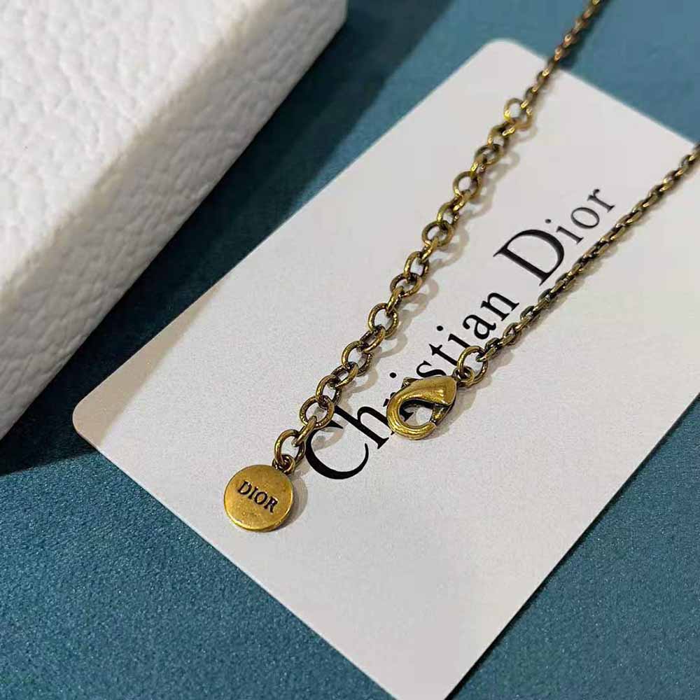 Dior Women 30 Montaigne Necklace Antique Gold-Finish Metal and Topaz-Colored Crystals - image 5