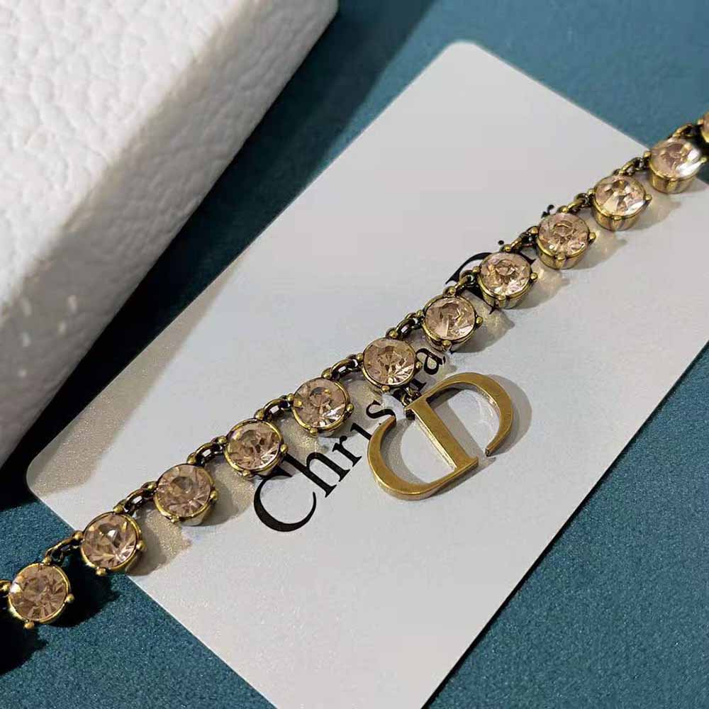 Dior Women 30 Montaigne Necklace Antique Gold-Finish Metal and Topaz-Colored Crystals - image 4