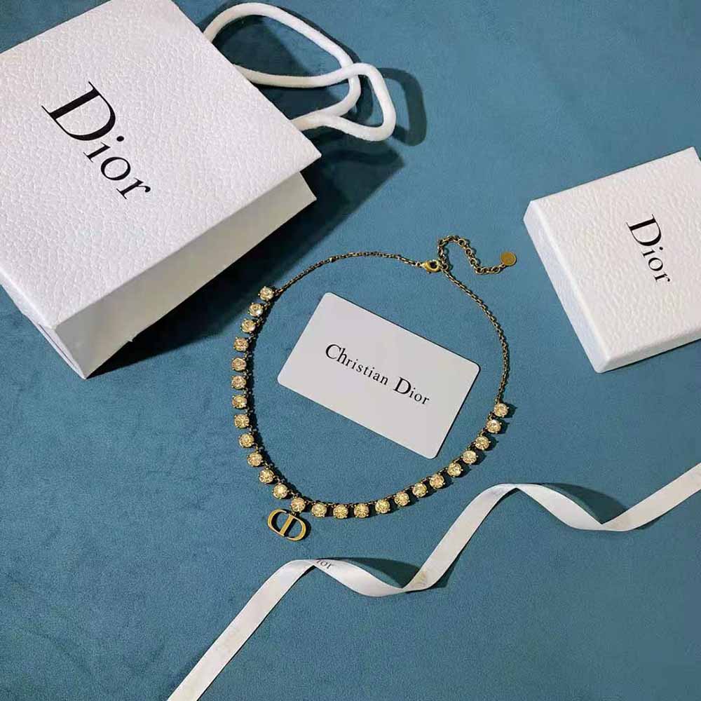 Front view of Dior Women 30 Montaigne Necklace with topaz-colored crystals