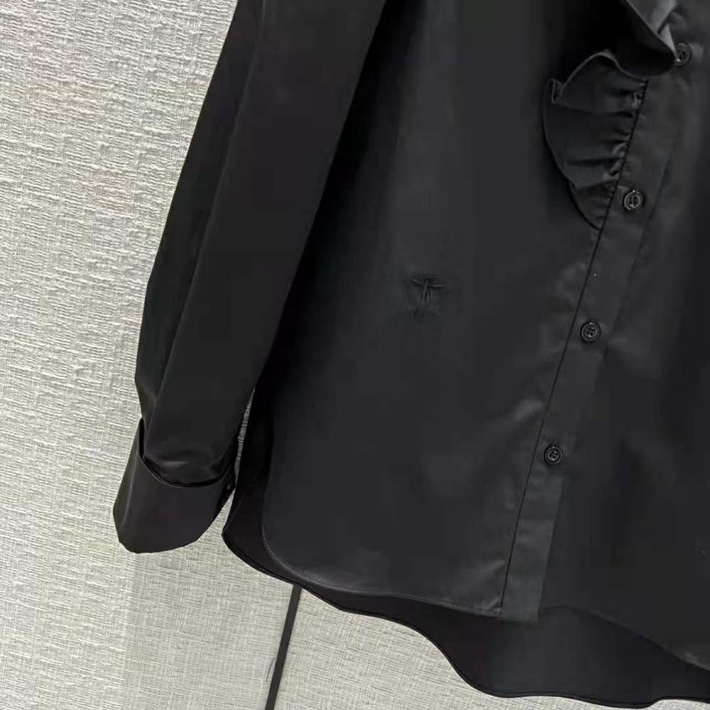 Dior Women Blouse with Ruffles Black Cotton Poplin - image 9