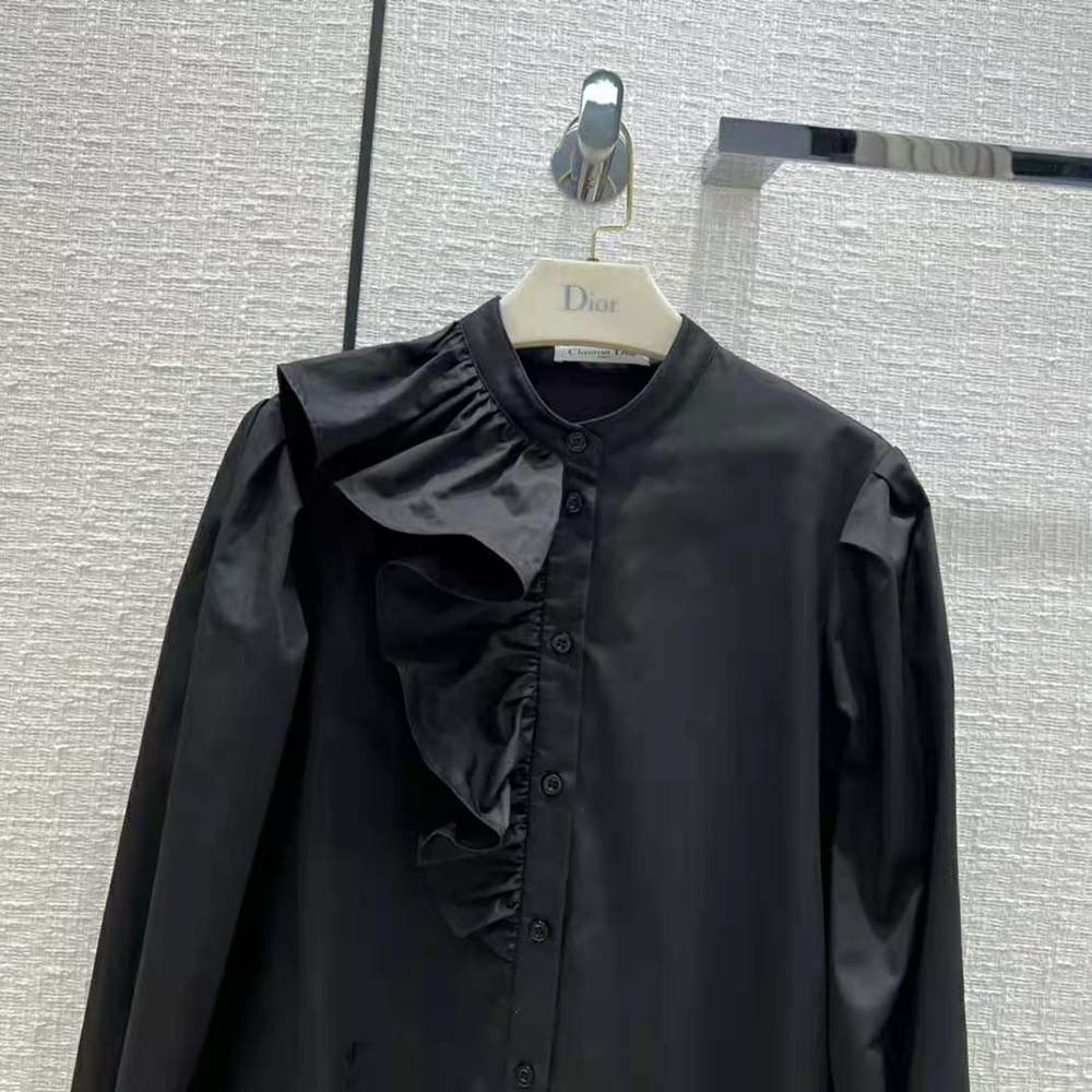 Dior Women Blouse with Ruffles Black Cotton Poplin - image 4