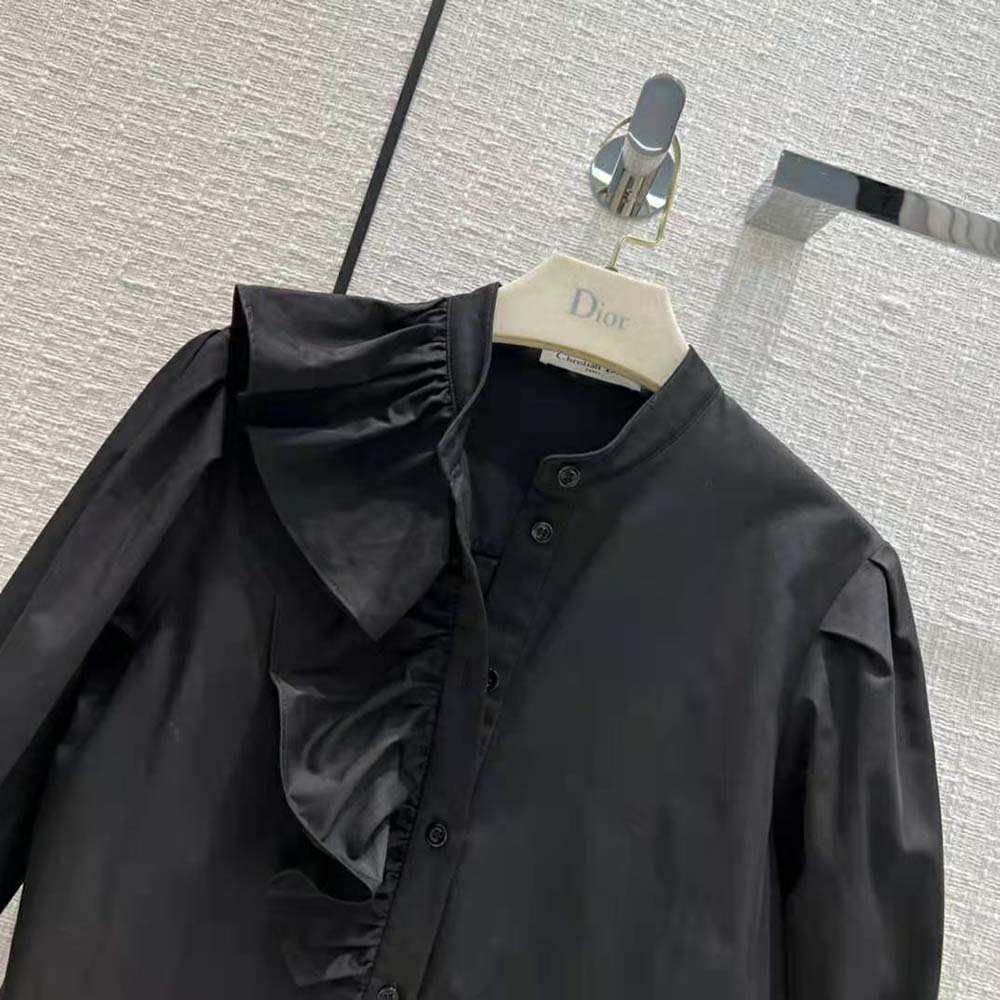 Dior Women Blouse with Ruffles Black Cotton Poplin - image 7