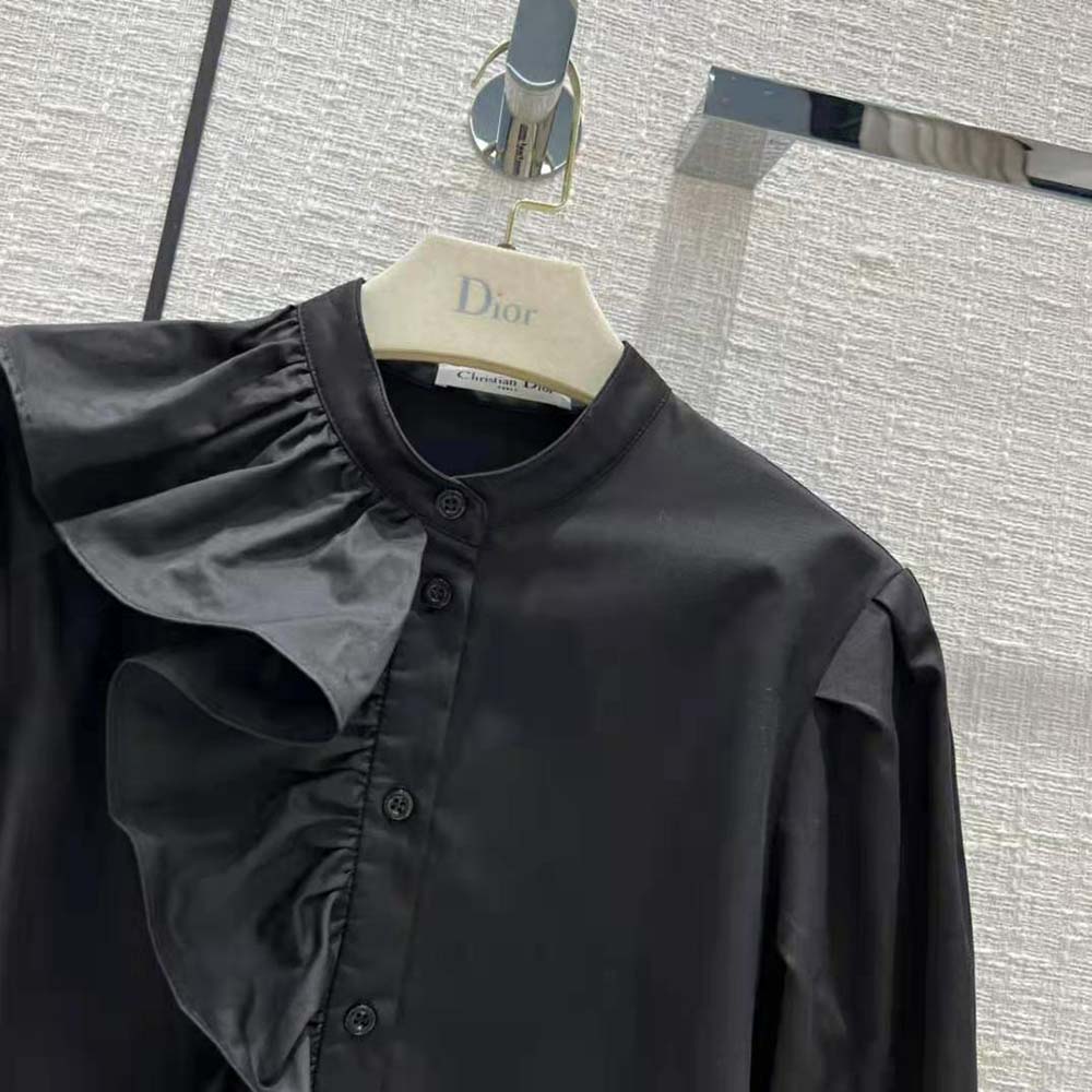 Dior Women Blouse with Ruffles Black Cotton Poplin - image 6