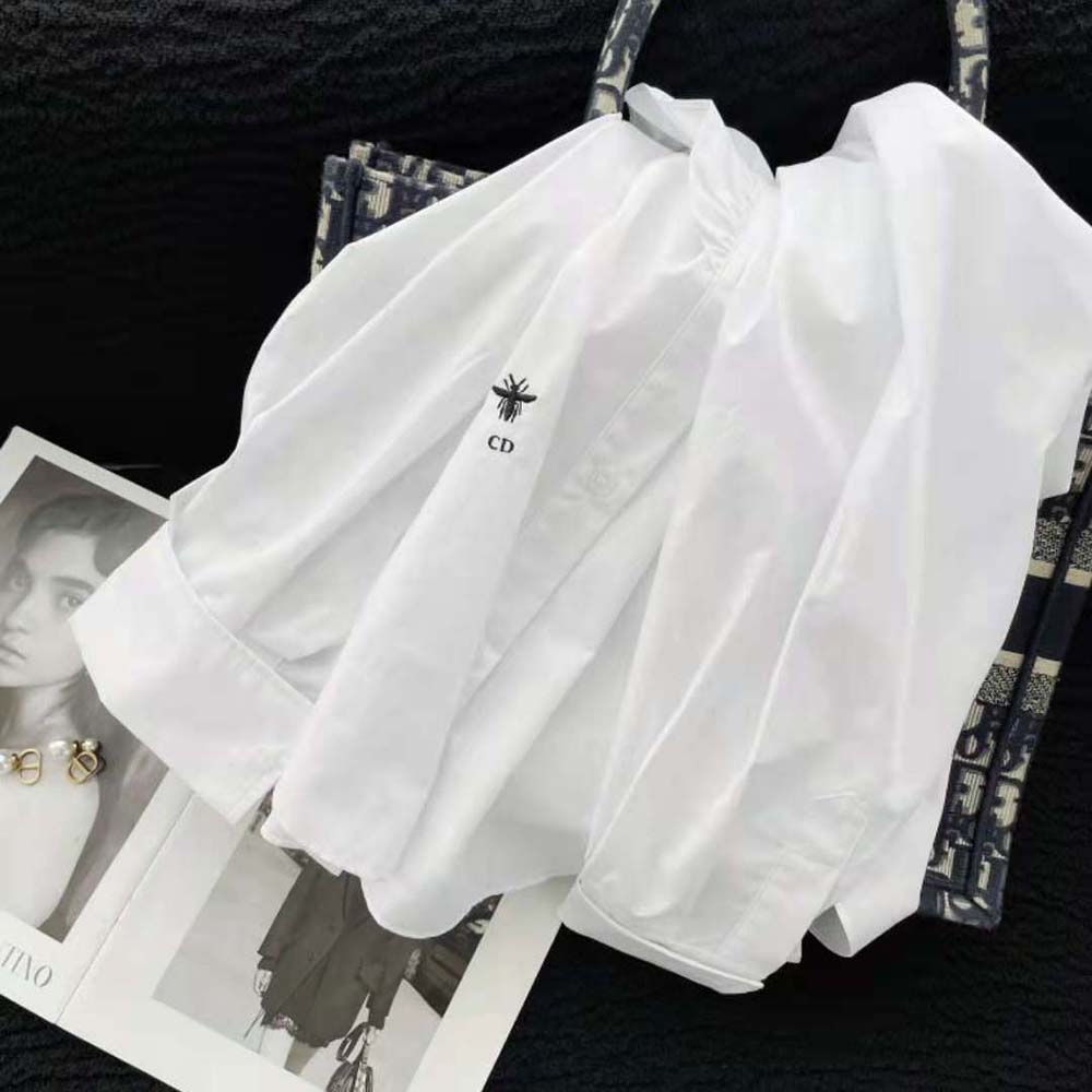 Dior Women Blouse with Ruffles White Cotton Poplin - image 5