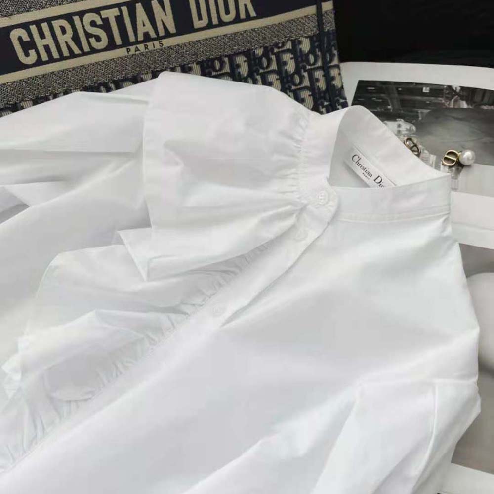 Dior Women Blouse with Ruffles White Cotton Poplin - image 4
