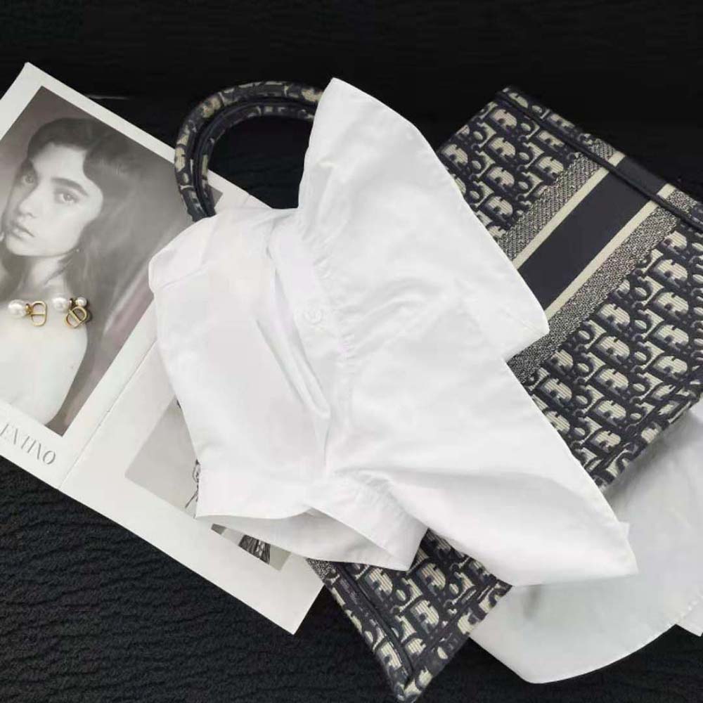 Dior Women Blouse with Ruffles White Cotton Poplin - image 6