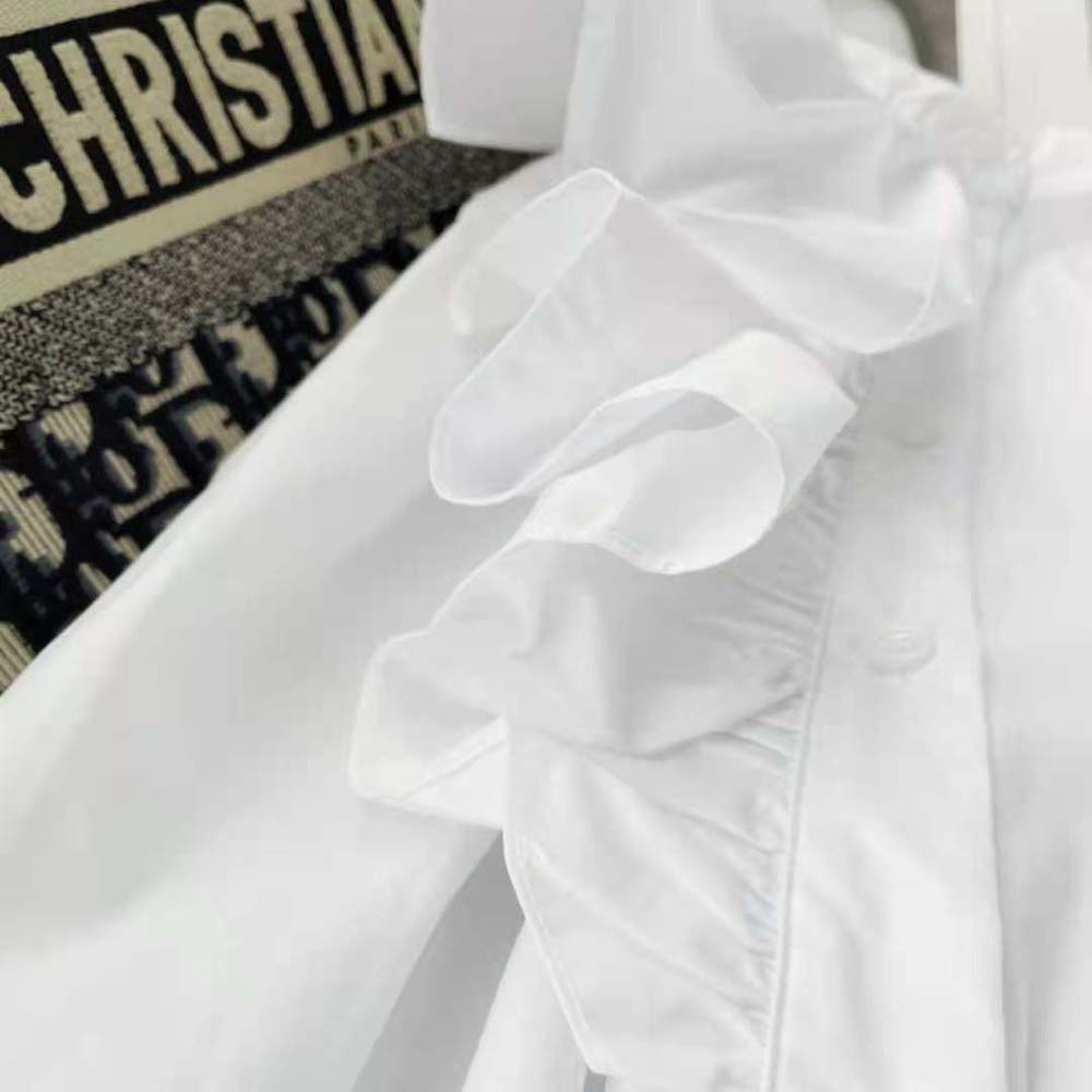 Dior Women Blouse with Ruffles White Cotton Poplin - image 8
