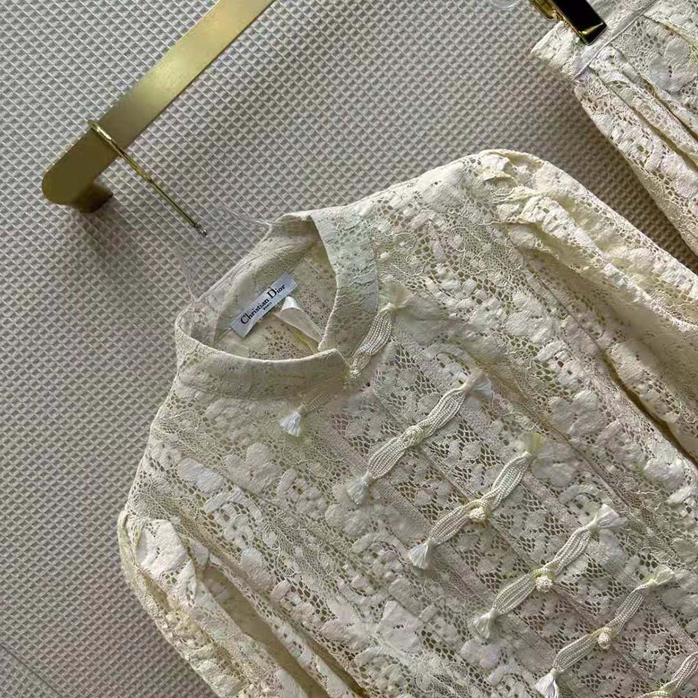 Dior Women Brandenburg Fitted Jacket Ecru Cotton-Blend Lace - image 4