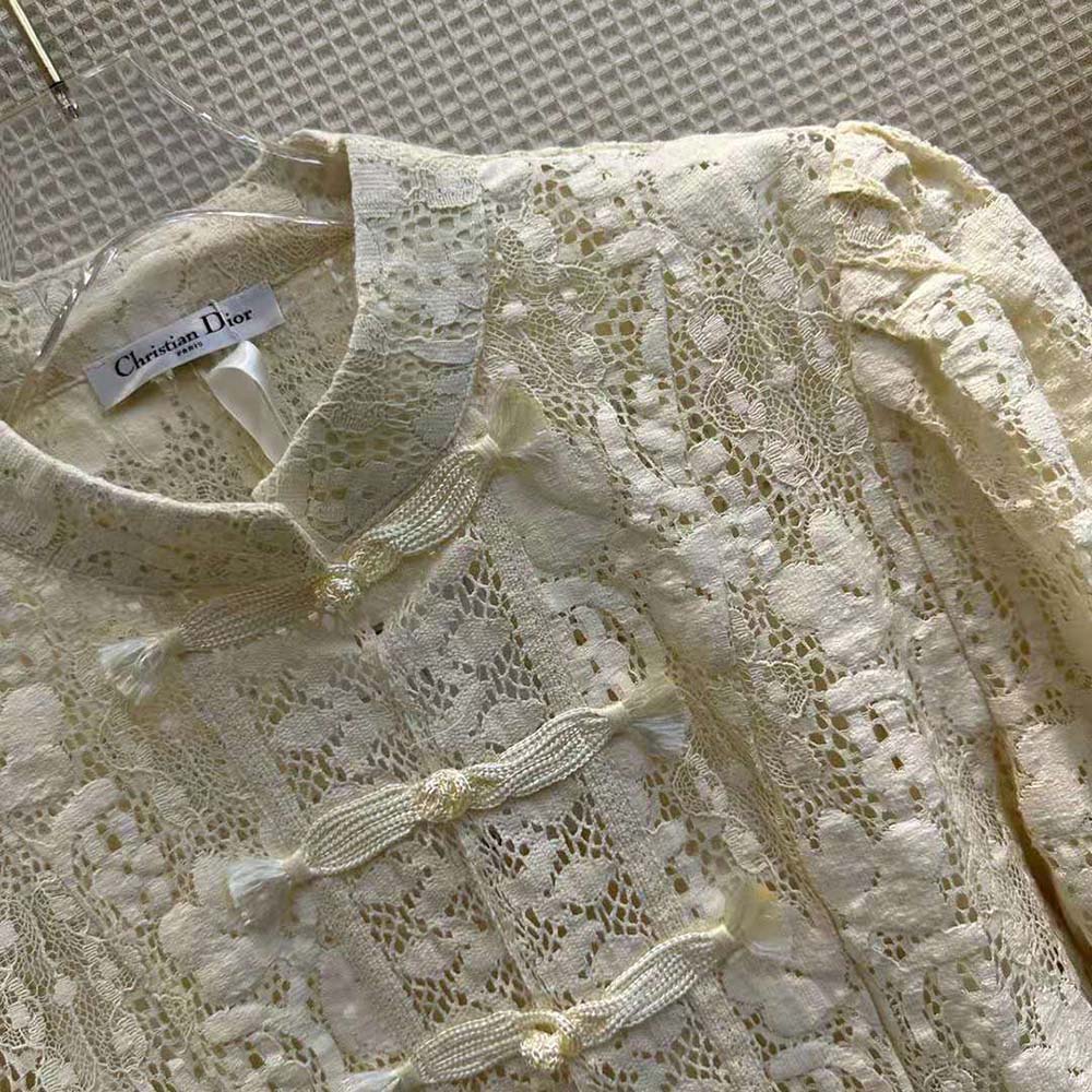 Dior Women Brandenburg Fitted Jacket Ecru Cotton-Blend Lace - image 5