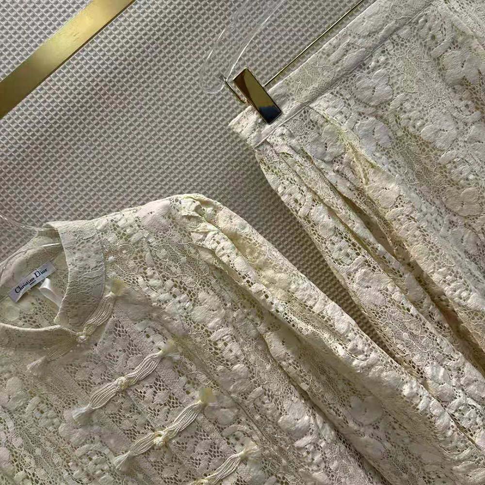 Dior Women Brandenburg Fitted Jacket Ecru Cotton-Blend Lace - image 6