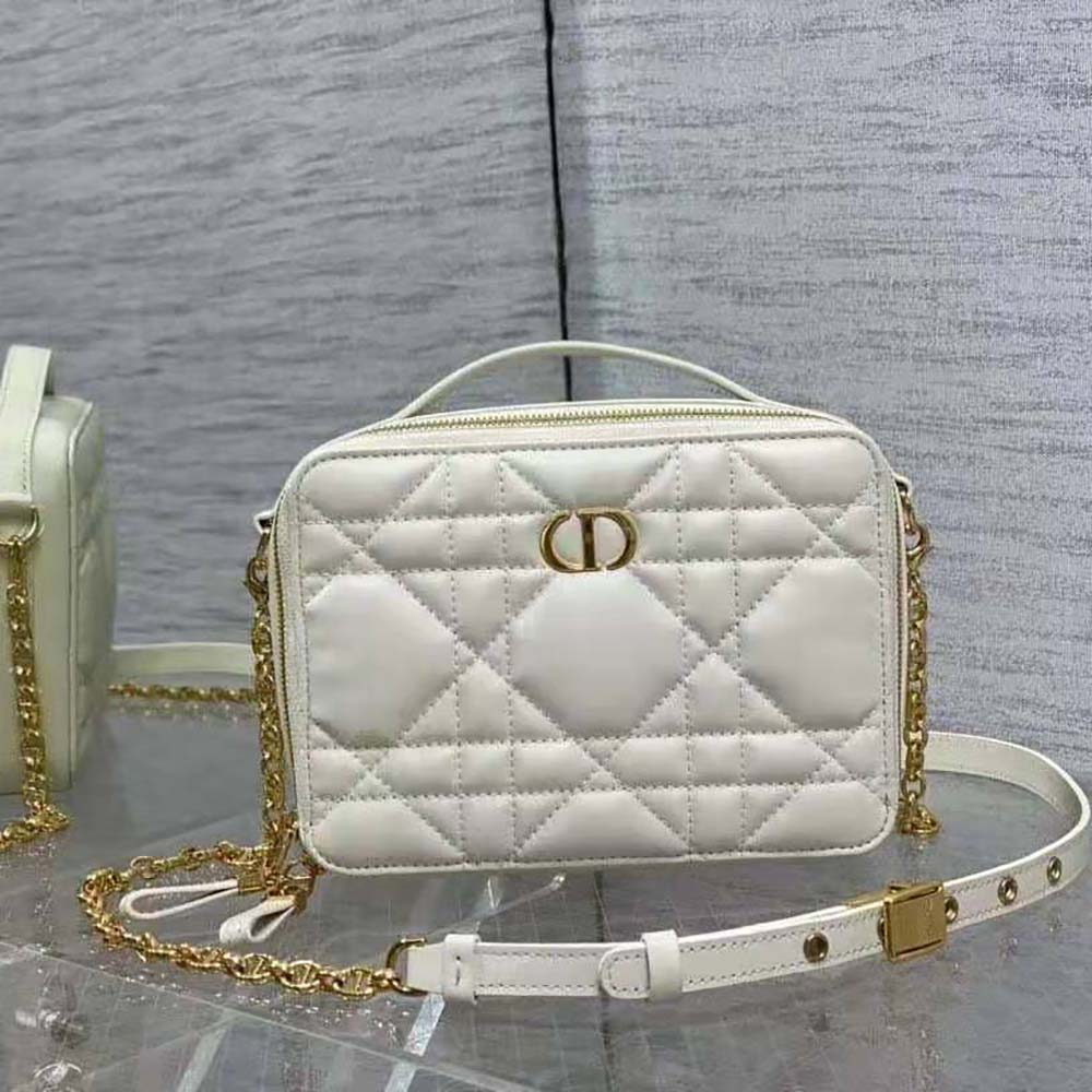 Close-up of macrocannage quilting detail on Dior Women Caro Box Bag
