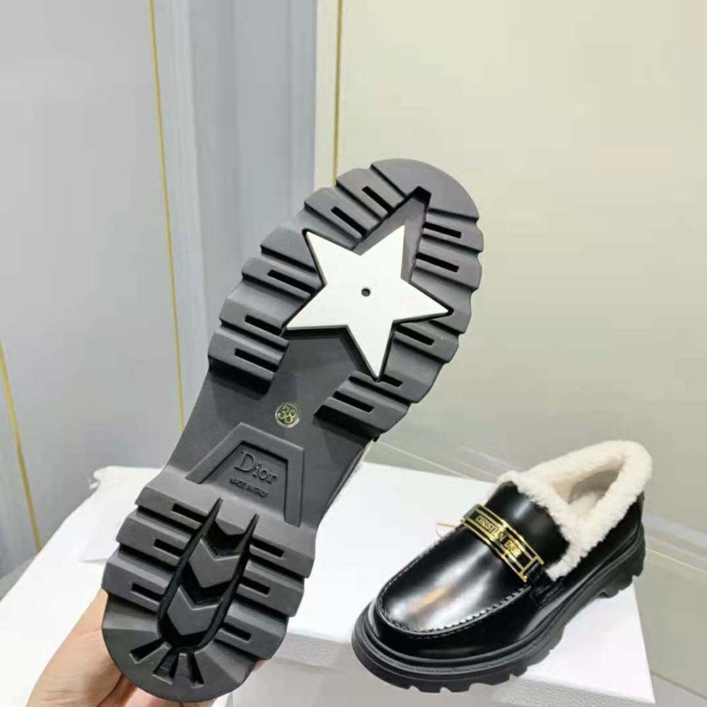 Dior Women Code Loafer Black Brushed Calfskin and White Shearling - image 10