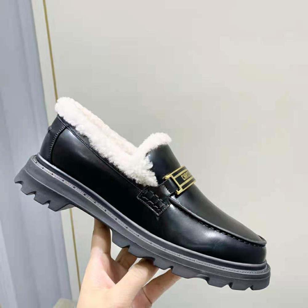 Dior Women Code Loafer Black Brushed Calfskin and White Shearling - image 8