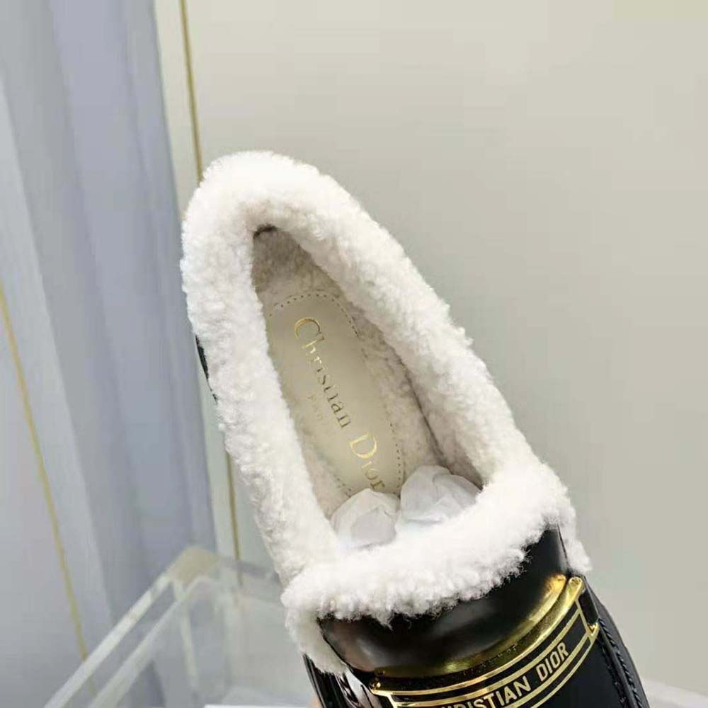 Dior Women Code Loafer Black Brushed Calfskin and White Shearling - image 9