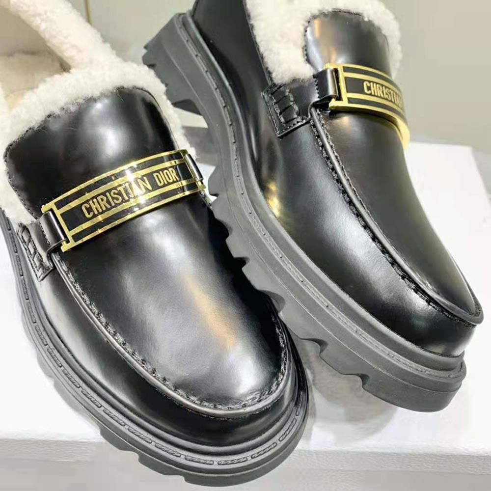 Dior Women Code Loafer Black Brushed Calfskin and White Shearling - image 5