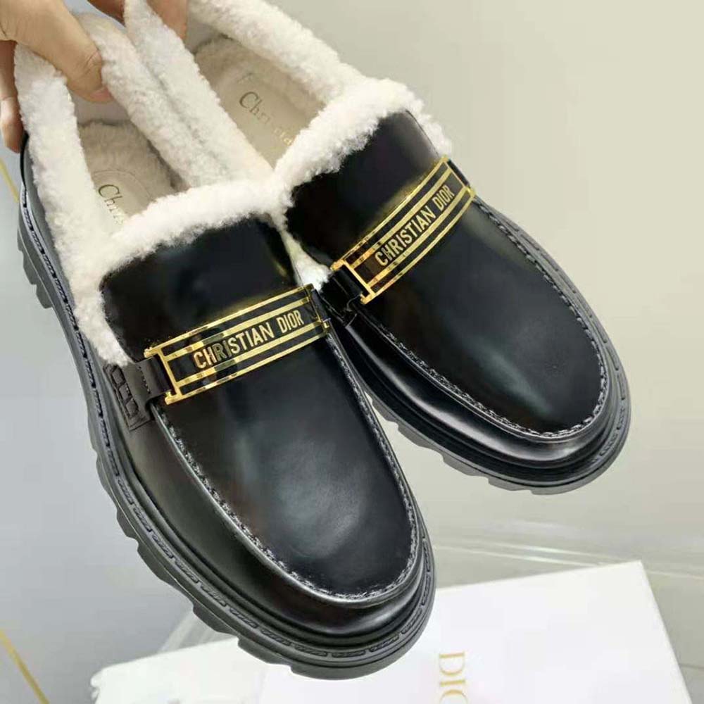 Dior Women Code Loafer Black Brushed Calfskin and White Shearling - image 6