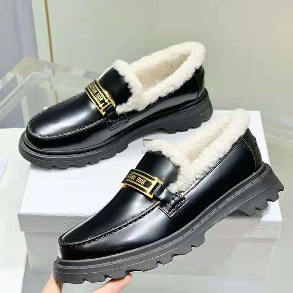 Dior Women Code Loafer Black Brushed Calfskin and White Shearling - image 4
