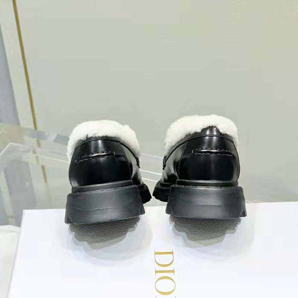 Dior Women Code Loafer Black Brushed Calfskin and White Shearling - image 7