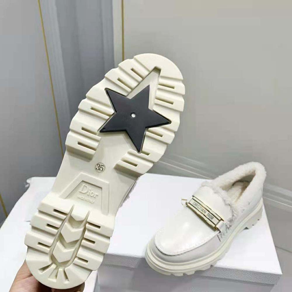 Dior Women Code Loafer White Brushed Calfskin and Shearling - image 9