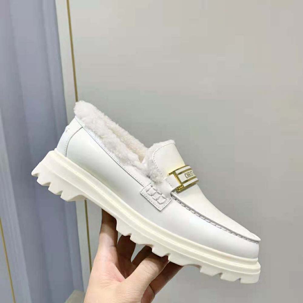 Dior Women Code Loafer White Brushed Calfskin and Shearling - image 8