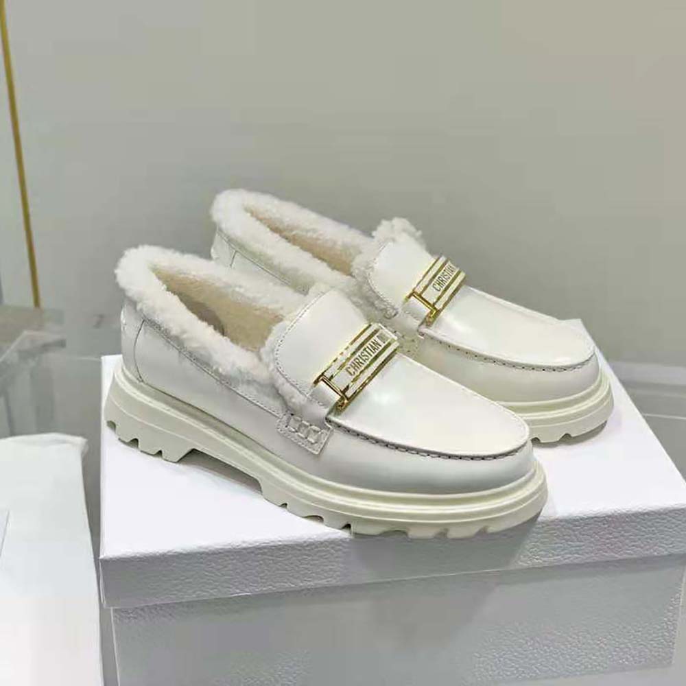 Dior Women Code Loafer White Brushed Calfskin and Shearling - image 4