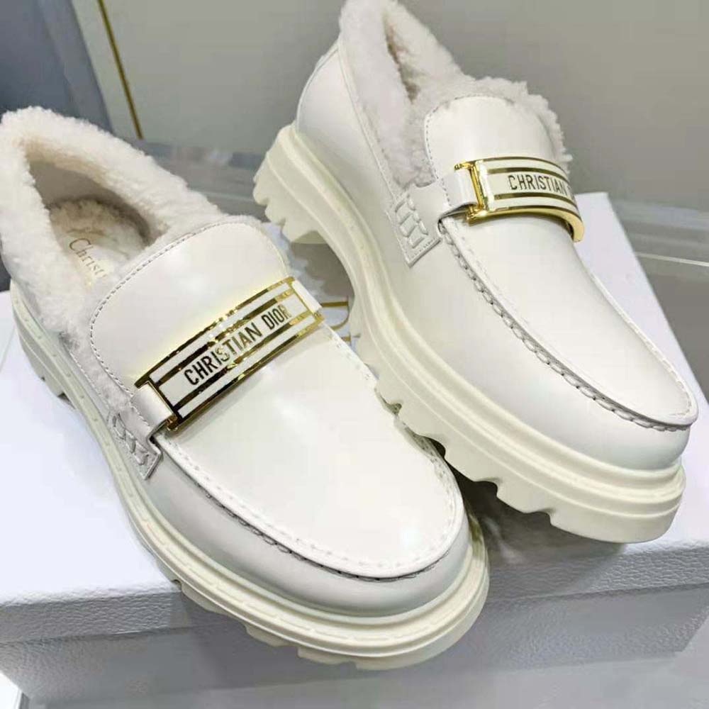 Dior Women Code Loafer White Brushed Calfskin and Shearling - image 5