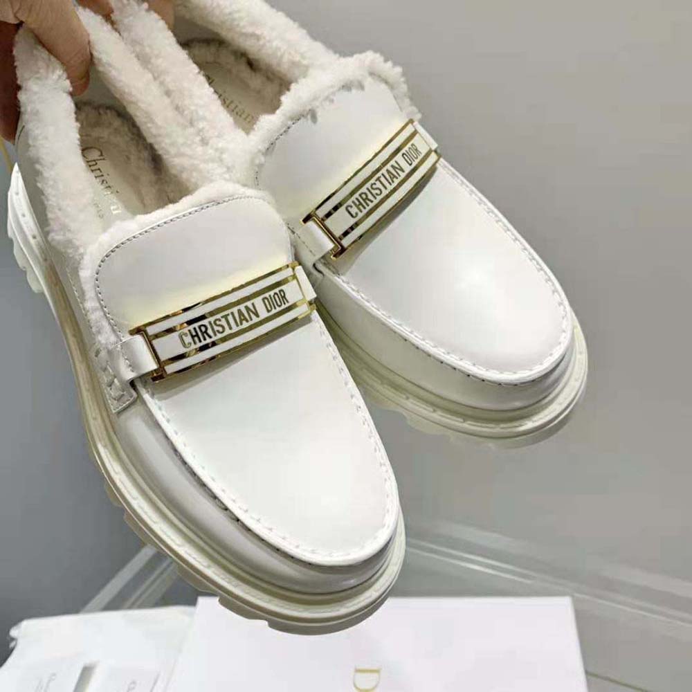 Dior Women Code Loafer White Brushed Calfskin and Shearling - image 6