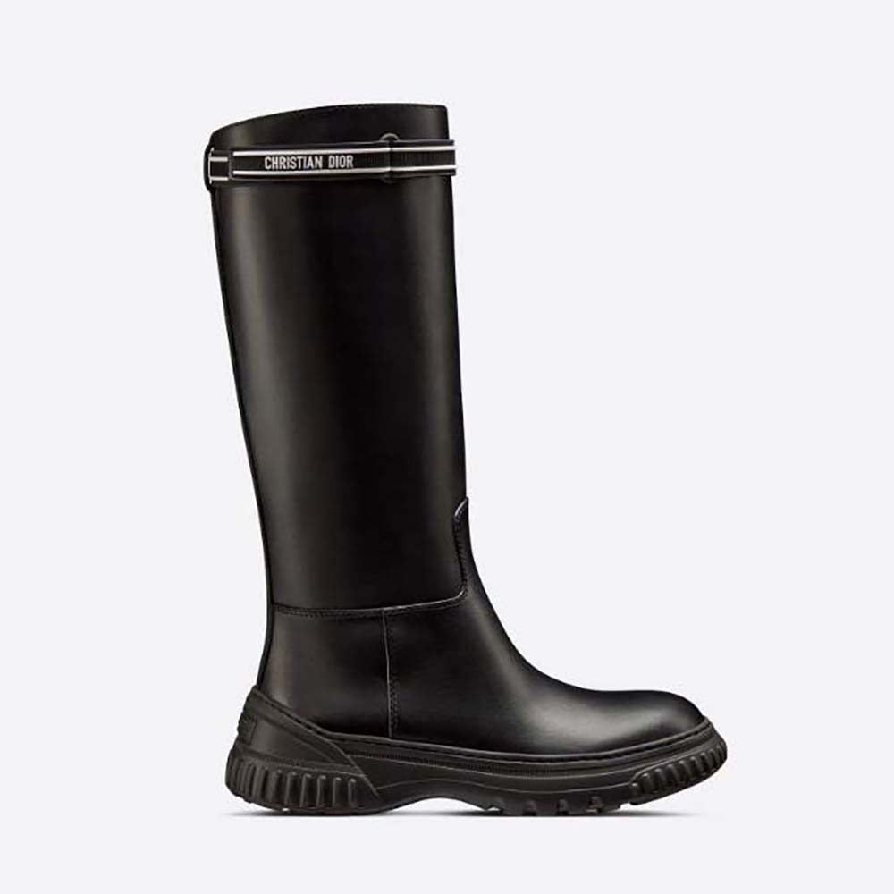 Front angle of Dior Women D-Racer Boot Black Calfskin showing lace-up detail