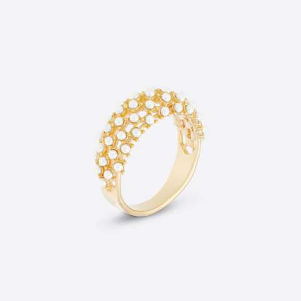Front view of Dior Women D-Renaissance Ring Gold-Finish Metal and White Resin Pearls