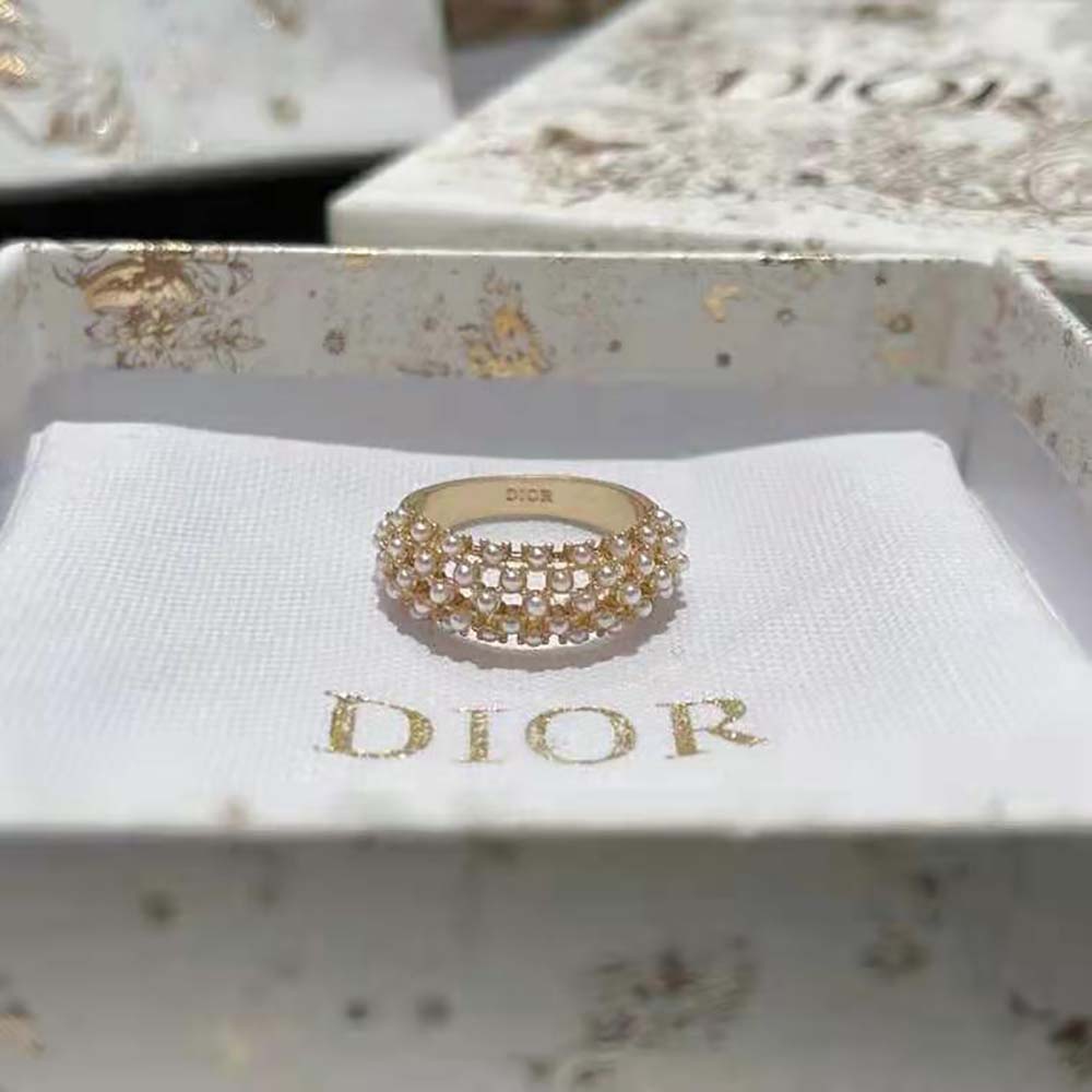 Dior Women D-Renaissance Ring Gold-Finish Metal and White Resin Pearls - image 4