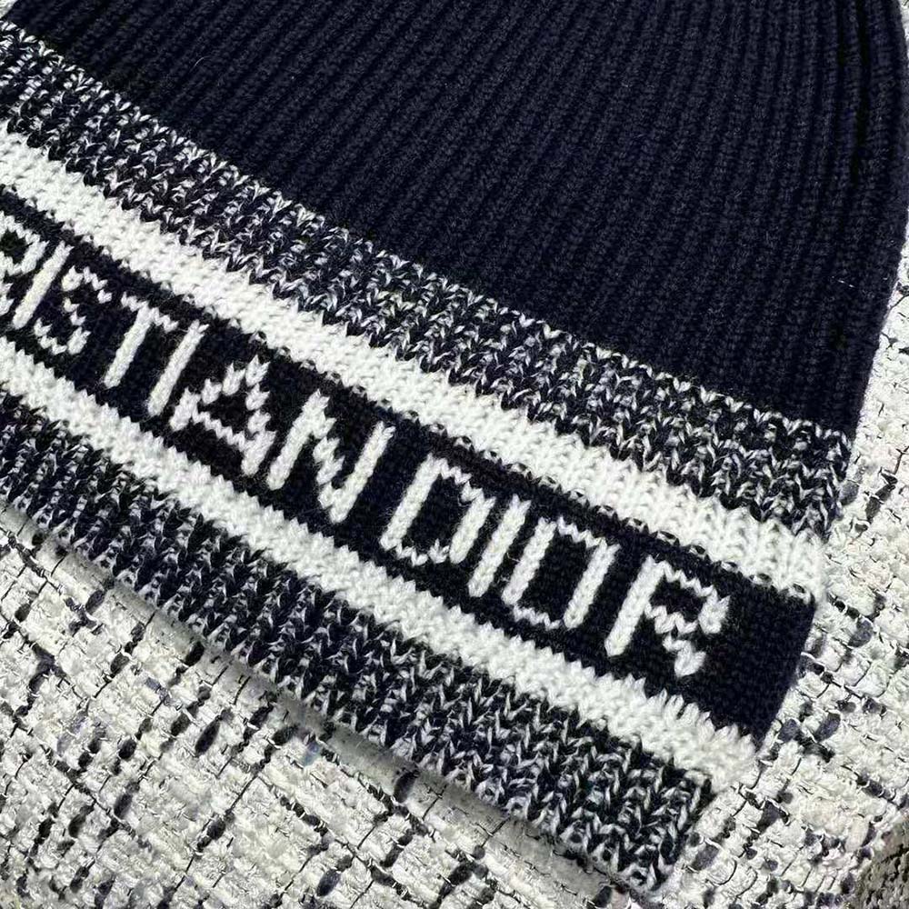 Dior Women D-White Beanie Black and Ivory Virgin Wool and Cashmere - image 6