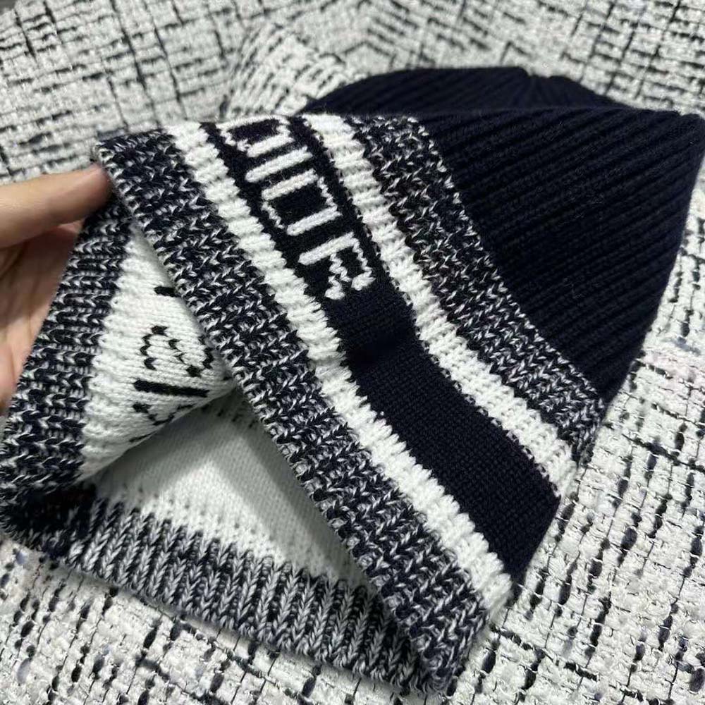 Dior Women D-White Beanie Black and Ivory Virgin Wool and Cashmere - image 7