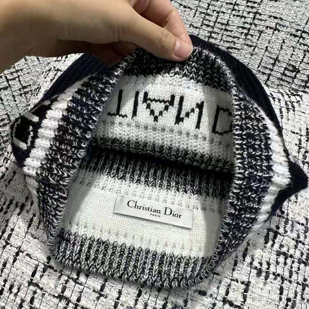 Dior Women D-White Beanie Black and Ivory Virgin Wool and Cashmere - image 9