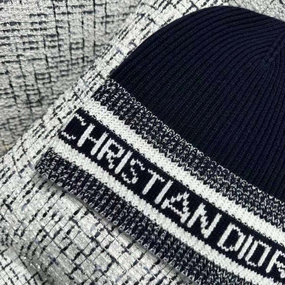 Dior Women D-White Beanie Black and Ivory Virgin Wool and Cashmere - image 8