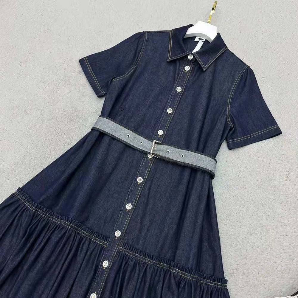 Dior Women Denim Couture Shirt Dress Blue Raw Cotton Denim - image 4