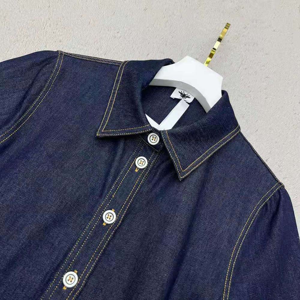 Dior Women Denim Couture Shirt Dress Blue Raw Cotton Denim - image 5