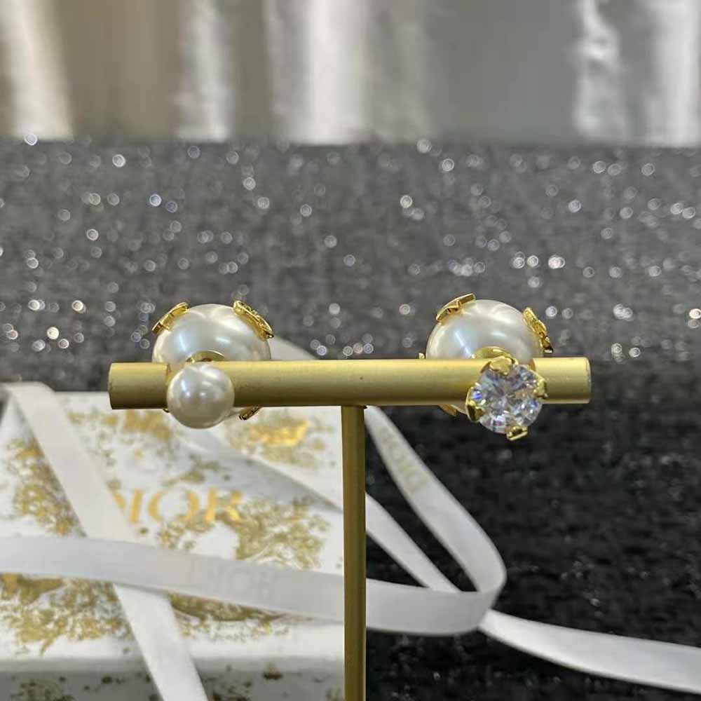 Dior Women Dior Tribales Earrings Gold-Finish Metal with White Resin Pearls and a Silver-Tone Crystal - image 8