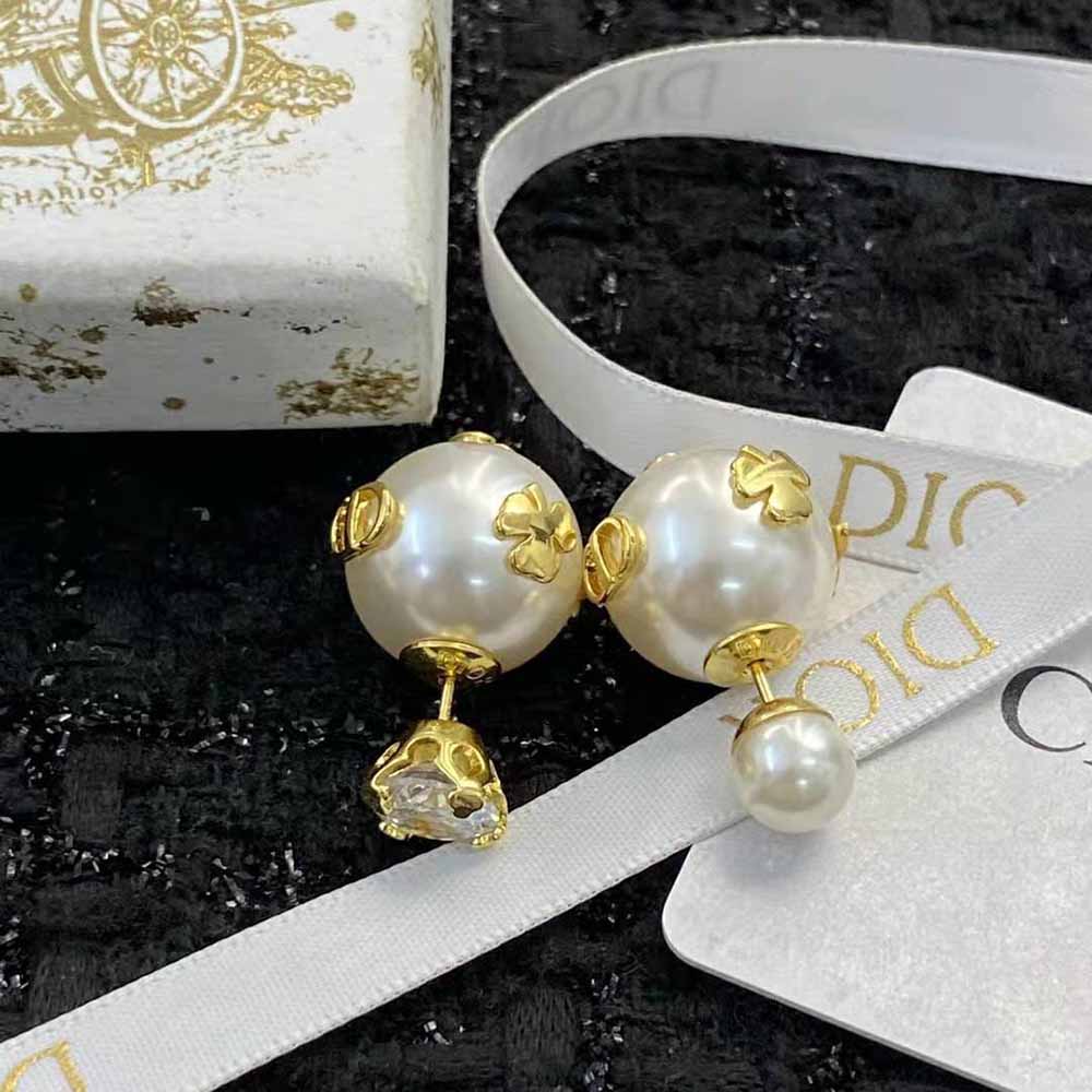 Dior Women Dior Tribales Earrings Gold-Finish Metal with White Resin Pearls and a Silver-Tone Crystal - image 7