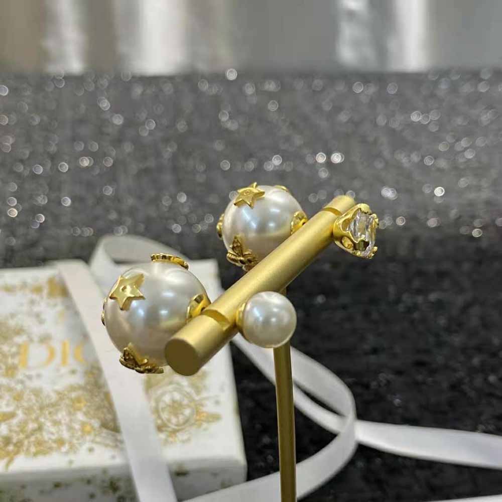 Dior Women Dior Tribales Earrings Gold-Finish Metal with White Resin Pearls and a Silver-Tone Crystal - image 6