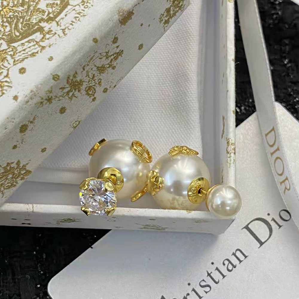 Dior Women Dior Tribales Earrings Gold-Finish Metal with White Resin Pearls and a Silver-Tone Crystal - image 5