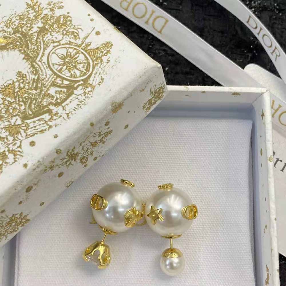 Dior Women Dior Tribales Earrings Gold-Finish Metal with White Resin Pearls and a Silver-Tone Crystal - image 4