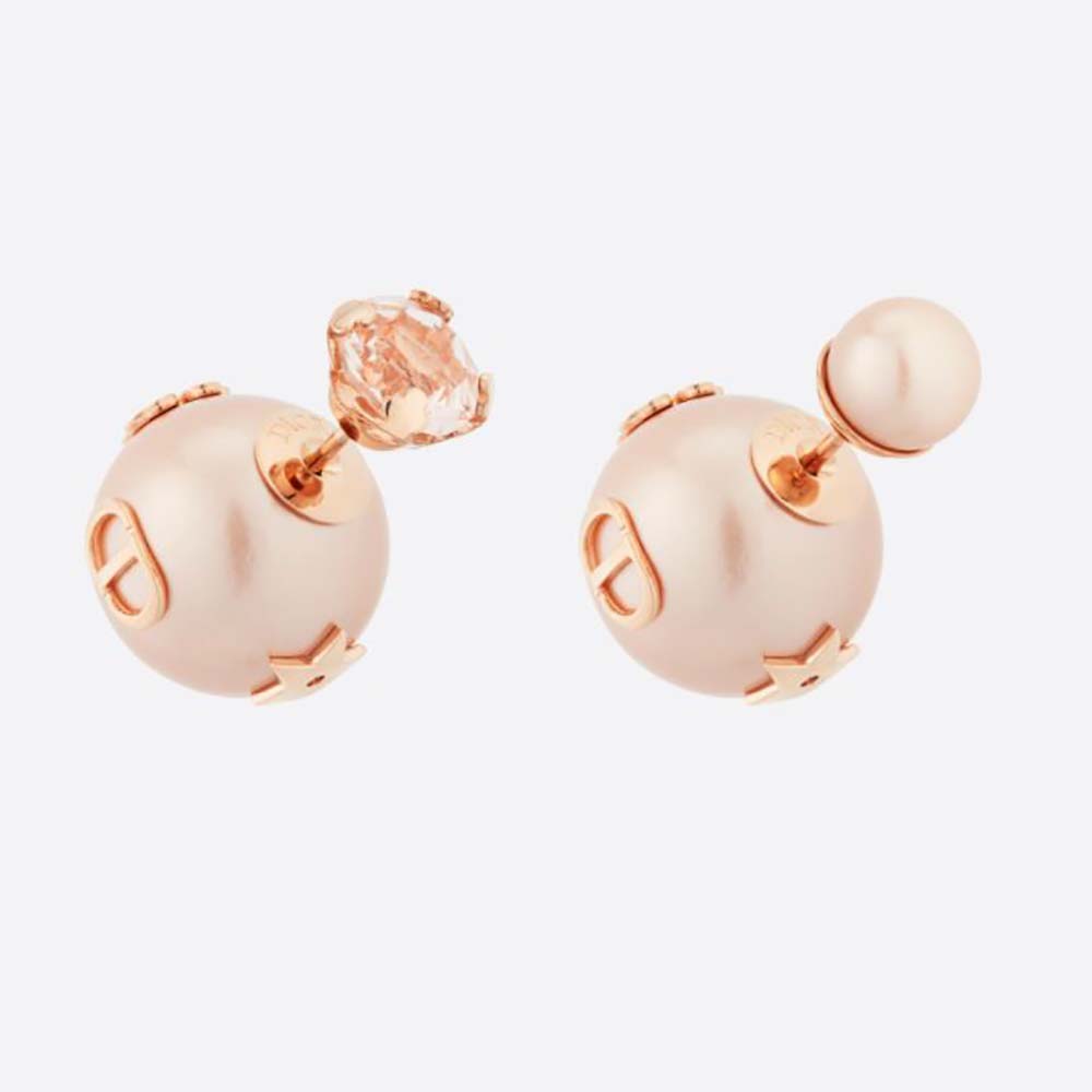 Front view of Dior Women Dior Tribales Earrings Pink-Finish Metal with Pink Resin Pearls