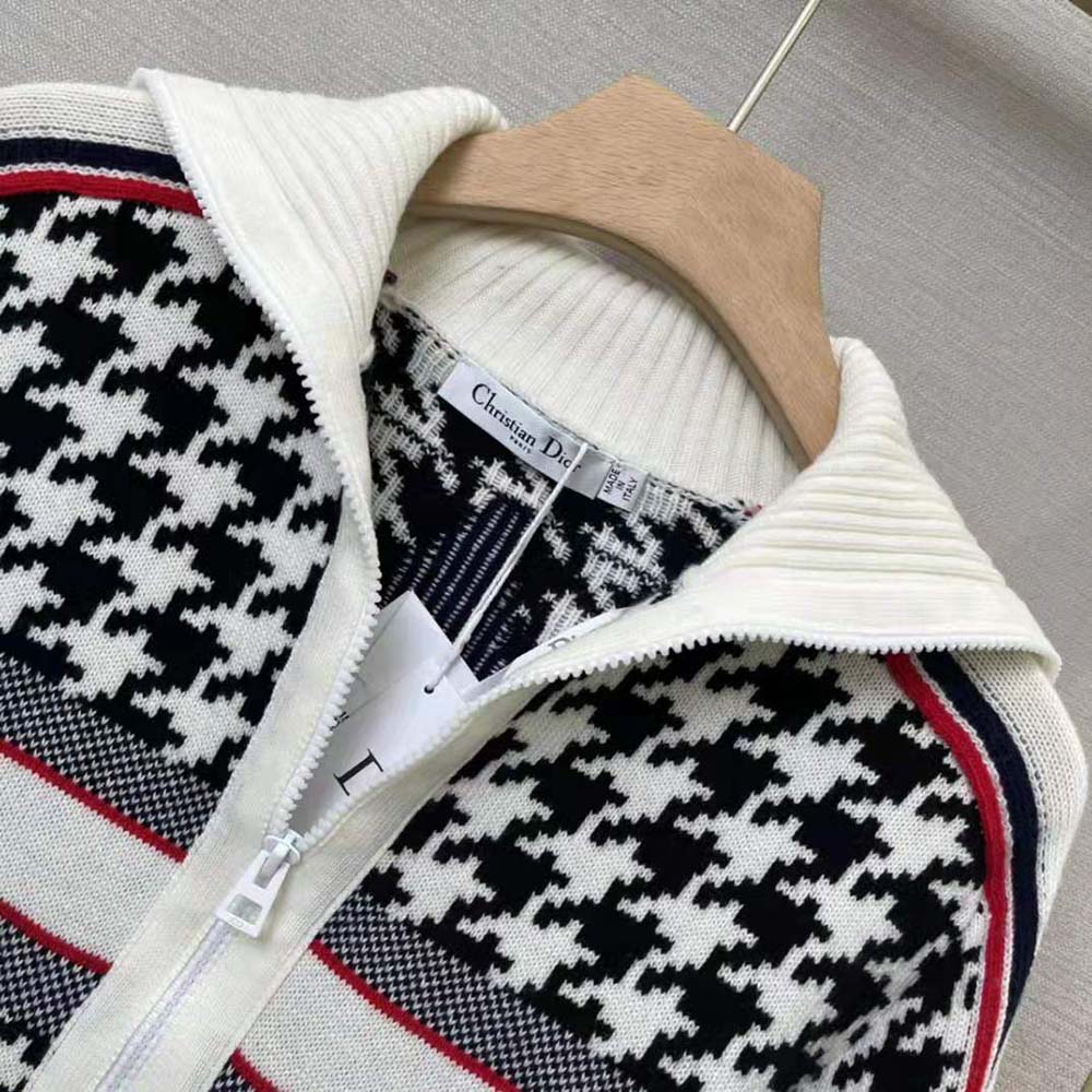Dior Women Dioralps Short Cardigan Black and White Houndstooth Wool and Cashmere Knit with Three-Tone Dior Star - image 5