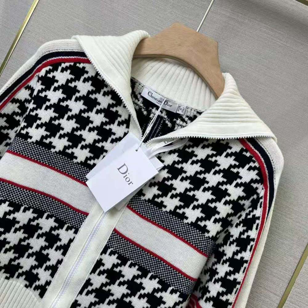 Dior Women Dioralps Short Cardigan Black and White Houndstooth Wool and Cashmere Knit with Three-Tone Dior Star - image 4