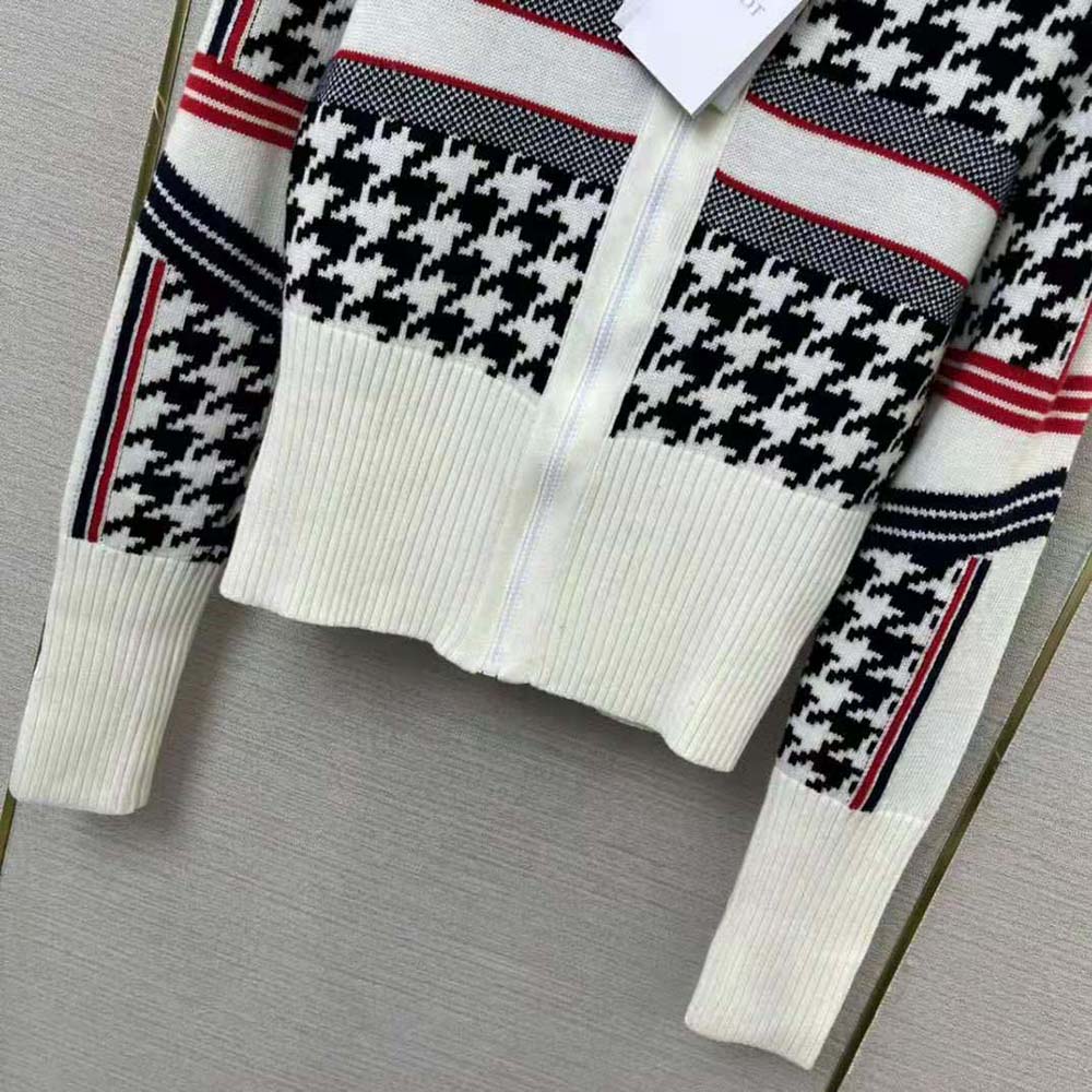 Dior Women Dioralps Short Cardigan Black and White Houndstooth Wool and Cashmere Knit with Three-Tone Dior Star - image 6