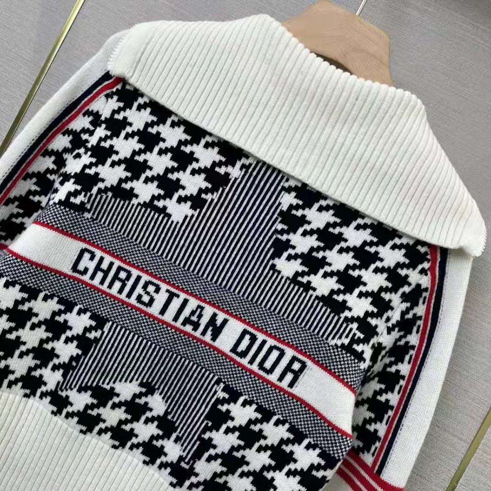 Dior Women Dioralps Short Cardigan Black and White Houndstooth Wool and Cashmere Knit with Three-Tone Dior Star - image 8