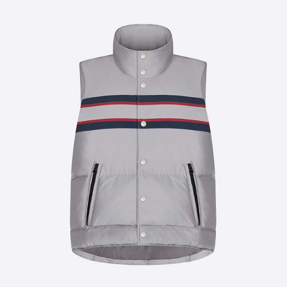 Front view of Dior Women Dioralps Sleeveless Down Jacket silver reflective quilting