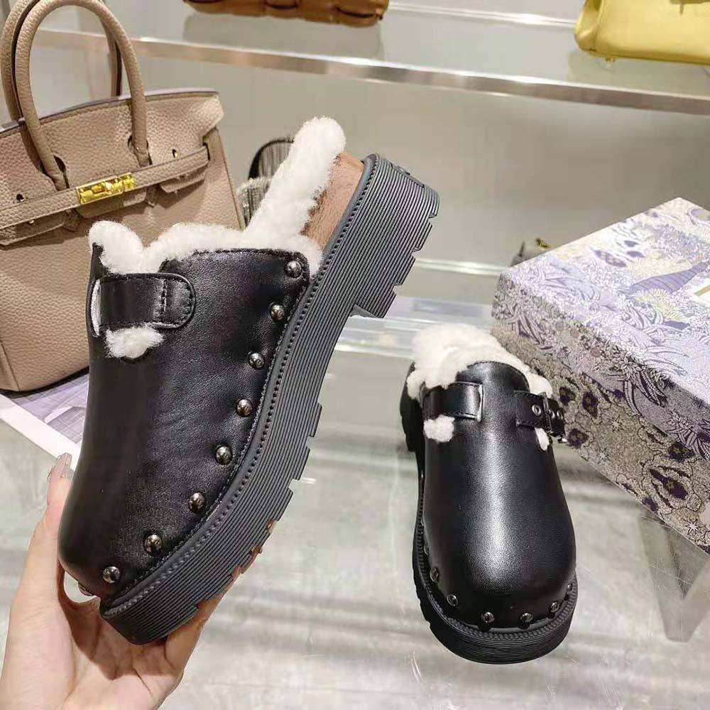 Dior Women Diorquake Clog Black Calfskin and White Shearling - image 6