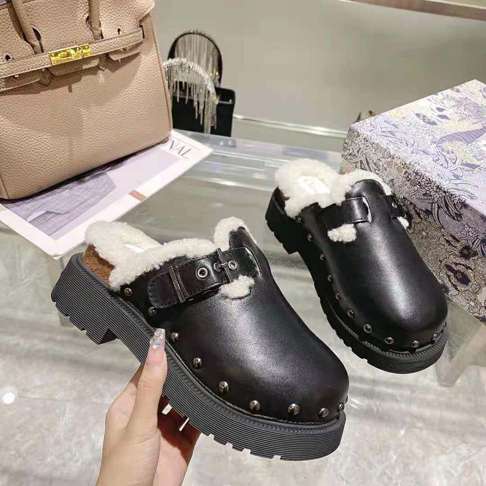 Dior Women Diorquake Clog Black Calfskin and White Shearling - image 5