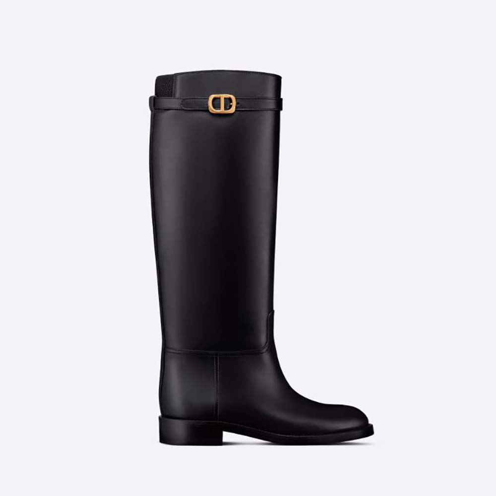 Side view of Dior Women Empreinte Boot Black Calfskin showing silhouette